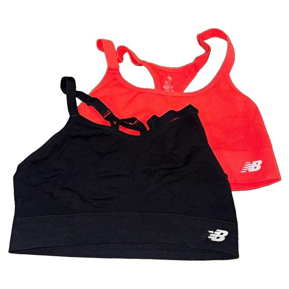 New Balance Women's 2-Pack Sports Bras L Black/Orange Racerback Wireless Pads